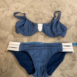 Denim and white coloured bikini